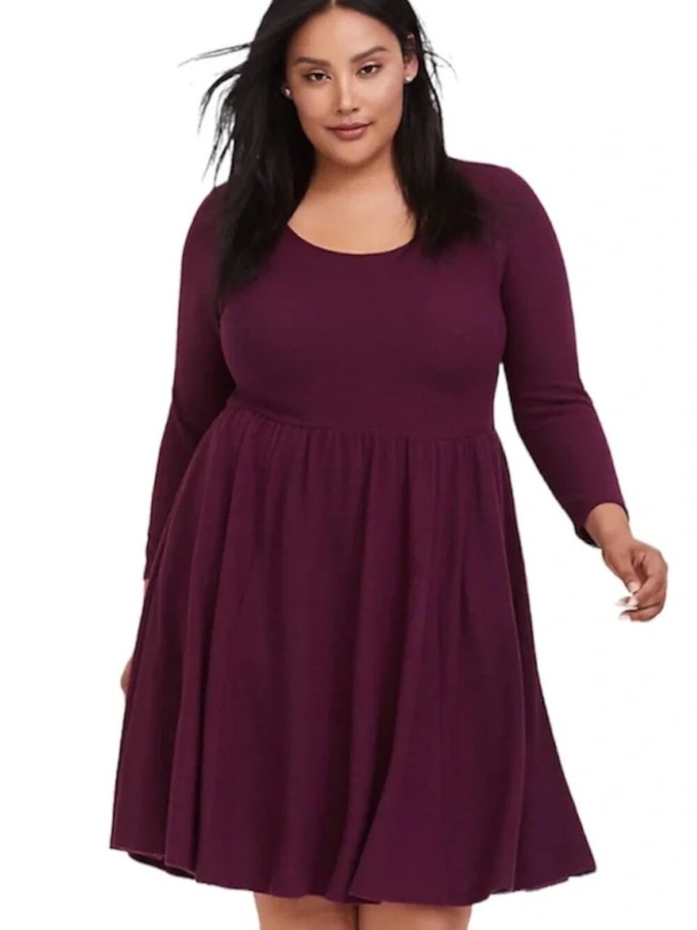 Burgundy Fit & Flare Sweater Dress Plus Size 2X Soft & Cozy